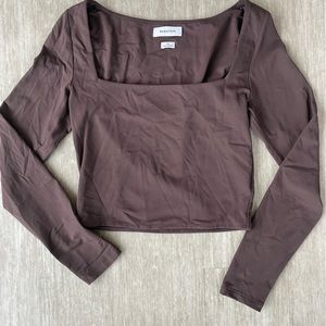 BROWN ARITZIA LONG SLEEVE CROP TOP